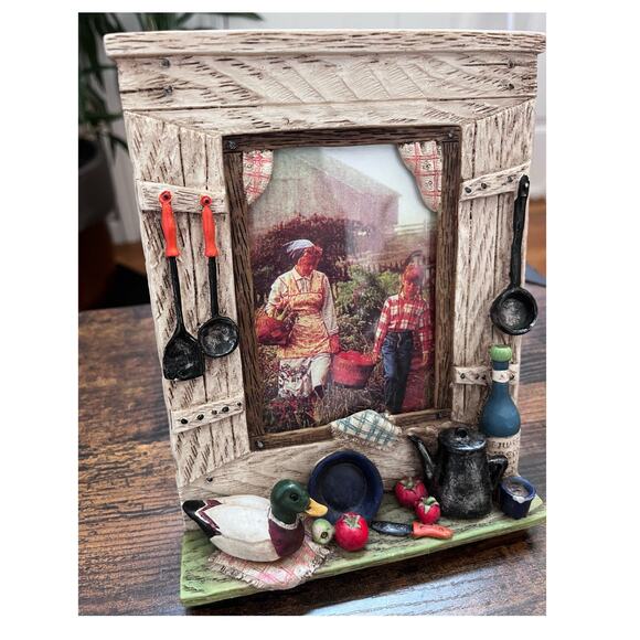 Country Homestead Rustic 3D Resin Duck Pan Utensils 4.5x3 Picture Frame Desktop - Picture 1 of 8